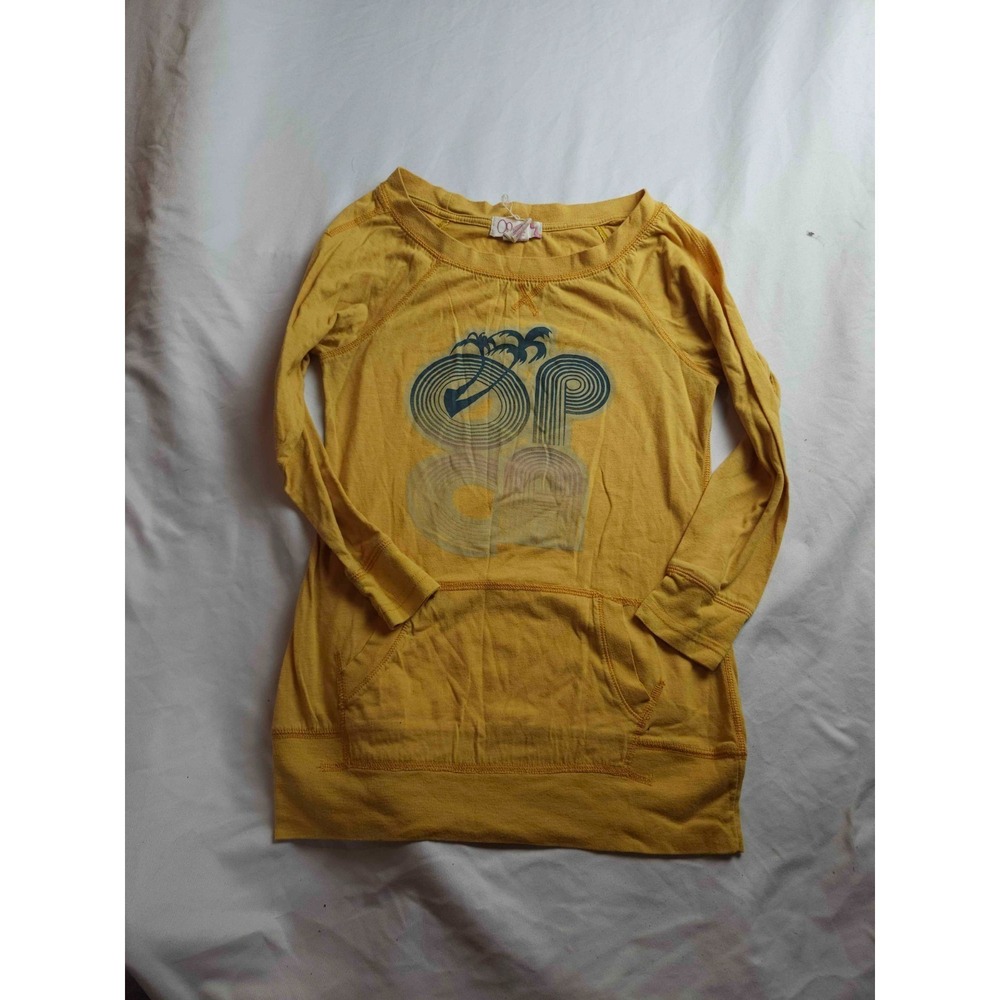 Op Graphic Sweater Womens Size XS Yellow Knit Pullover Surf Beach Retro Casual
